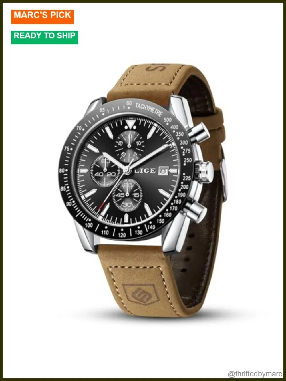 Men's Chronograph Dress Watch Brown Leather Waterproof Luminous Casual
